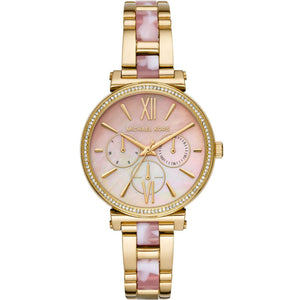 Michael Kors Sofie Crystals Mother of Pearl Pink Dial Two Tone Steel Strap Watch For Women - MK4344 Authentic Buy Shop Now