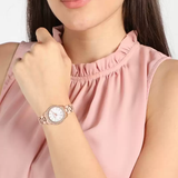 Michael Kors Lilane Three Hand Mother of Pearl White Dial Rose Gold Steel Strap Watch For Women - MK4557 Authentic Buy Shop Now
