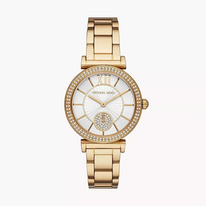 Michael Kors Abbey Three-Hand Analog White Dial Gold Steel Strap Watch for Women - MK4615 Authentic Buy Shop Now