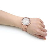 Michael Kors Parker Three-Hand Mother of Pearl White Dial Rose Gold Steel Strap Watch For Women - MK4695 Authentic Buy Shop Now