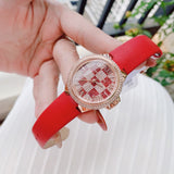 Michael Kors Camille Three Hand Crystals Rose Gold Dial Red Leather Strap Watch For Women - MK4701 Authentic Buy Shop Now