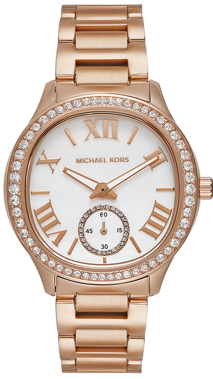 Michael Kors Sage Three-Hand Mother of Pearl White Dial Rose Gold Steel Strap Watch for Women - MK4806 Authentic Buy Shop Now