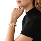 Michael Kors Chain Lock Analog Crystals Silver Dial Gold Steel Strap Watch for Women - MK4809 Authentic Buy Shop Now