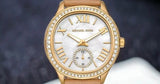 Michael Kors Sage Three-Hand Mother of Pearl White Dial Brown Leather Strap Watch for Women - MK4819 Authentic Buy Shop Now