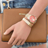 Michael Kors Runway Chronograph Orange Dial Gold Steep Strap Watch For Women - MK6162 Authentic Buy Shop Now