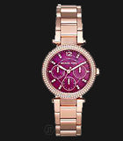 Michael Kors Mini Parker Multi-Function Plum Mother of Pearl Dial Rose Gold Steel Strap Watch For Women - MK6403 Authentic Buy Shop Now