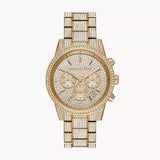 Michael Kors Ritz Three-Hand Glitz Crystals Gold Dial Gold Steel Strap Watch for Women - MK6747 Authentic Buy Shop Now
