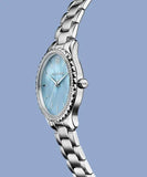 Michael Kors Layton Chronograph Mother of Pearl Blue Dial Silver Steel Strap Watch For Women - MK6847 Authentic Buy Shop Now