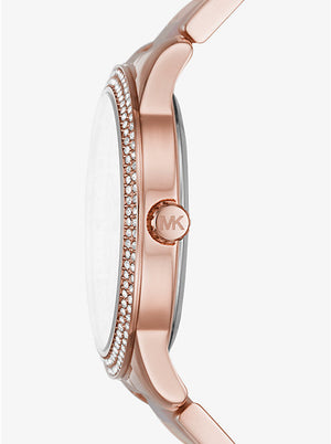 Michael Kors Tibby Chronograph Rose Gold Dial Two Tone Steel Strap Watch For Women - MK6828 Authentic Buy Shop Now