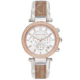 Michael Kors Parker Chronograph White Dial Two Tone Leather Strap Watch For Women - MK6950 Authentic Buy Shop Now