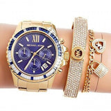 Michael Kors Everest Chronograph Blue Dial Gold Steel Strap Watch For Women - MK6971 Authentic Buy Shop Now