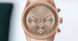 Michael Kors Lexington Chronograph Grey Dial Rose Gold Steel Strap Watch For Women - MK7217 Authentic Buy Shop Now