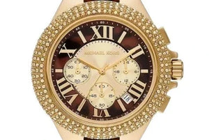 Michael Kors Camille Chronograph Brown Dial Two Tone Steel Strap Watch For Women - MK7269 Authentic Buy Shop Now