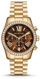 Michael Kors Lexington Chronograph Brown Dial Gold Steel Strap Watch For Women - MK7276 Authentic Buy Shop Now