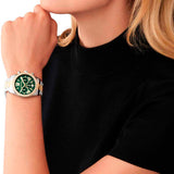 Michael Kors Lexington Chronograph Green Dial Two Tone Steel Strap Watch For Women - MK7303 Authentic Buy Shop Now