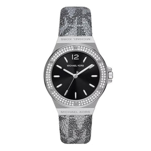 Michael Kors Lennox Quartz Black Dial Grey Leather Strap Watch For Women - MK7309 Authentic Buy Shop Now