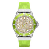 Michael Kors Everest Three Hand Crystals Silver Dial Green Silicone Strap Watch For Women - MK7360 Authentic Buy Shop Now