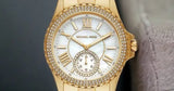 Michael Kors Everest Three Hand Mother of Pearl White Dial Gold Steel Strap Watch For Women - MK7401 Authentic Buy Shop Now
