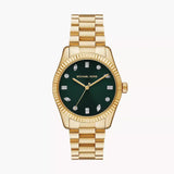 Michael Kors Lexington Three Hand Green Dial Gold Steel Strap Watch For Women - MK7449 Authentic Buy Shop Now