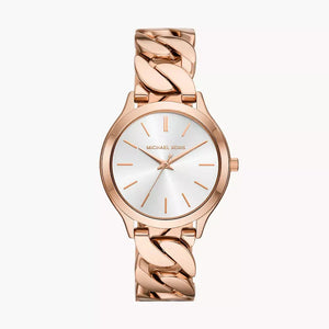 Michael Kors Runway Three-Hand Silver Dial Rose Gold Steel Strap Watch for Women - MK7473 Authentic Buy Shop Now