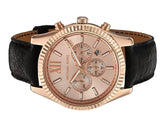 Michael Kors Lexington Chronograph Rose Gold Dial Black Leather Strap Watch For Men - MK8516 Authentic Buy Shop Now