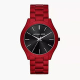 Michael Kors Slim Runway Quartz Black Dial Red Steel Strap Watch for Men - MK8712 Authentic Buy Shop Now