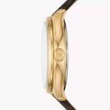 Michael Kors Benning Three Hand Gold Dial Brown Leather Strap Watch For Men - MK8931 Authentic Buy Shop Now