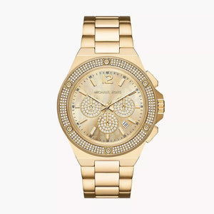 Michael Kors Lennox Chronograph Gold Dial Gold Steel Strap Watch For Men - MK8989 Authentic Buy Shop Now