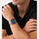 Michael Kors Accelerator Chronograph Blue Dial Grey Steel Strap Watch For Men - MK9111 Authentic Buy Shop Now