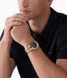 Michael Kors Everest Three Hand Quartz Black Dial Gold Steel Strap Watch For Men - MK9140 Authentic Buy Shop Now