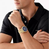 Michael Kors Lexington Chronograph Blue Dial Gold Steel Strap Watch for Men - MK9153 Authentic Buy Shop Now