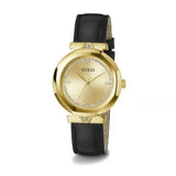 Guess Rumour Quartz Gold Dial Black Leather Strap Watch For Women - GW0689L2 Authentic Buy Shop Now