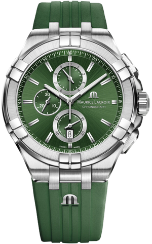 Maurice Lacroix Aikon Chronograph Green Dial Green Rubber Strap Watch for Men - AI1018-SS000-630-5 Authentic Buy Shop Now