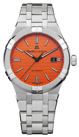 Maurice Lacroix Aikon Limited Edition Automatic Date Orange Dial Silver Steel Strap Watch For Men - AI6008-SS00F-530-1 Authentic Buy Shop Now