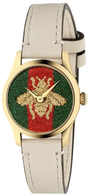 Gucci G Timeless Quartz Red & Green Dial Beige Leather Strap Watch For Women - YA1265009 Authentic Buy Shop Now