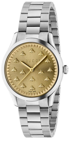 Gucci G Timeless Quartz Gold Dial Silver Steel Strap Watch for Women - YA1265035 Authentic Buy Shop Now
