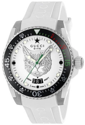 Gucci Dive Tiger White Dial White Rubber Strap Watch For Men - YA136329 Authentic Buy Shop Now