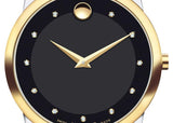 Movado Museum Classic Diamonds Black Dial Two Tone Steel Strap Watch For Men - 0606879 Authentic Buy Shop Now
