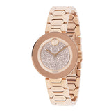 Movado Bold Crystal Pave Rose Gold Dial Rose Gold Steel Strap Watch For Women - 3600493 Authentic Buy Shop Now