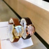 Movado Bold Gold Dial Brown Leather Strap Watch for Women - 3600437 Authentic Buy Shop Now