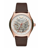 Emporio Armani Meccanico White Skeleton Dial Brown Leather Strap Watch For Men - AR60005 Authentic Buy Shop Now