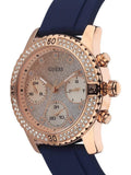 Guess Confetti Diamonds Gold Dial Blue Rubber Strap Watch For Women - W1098L6 Authentic Buy Shop Now