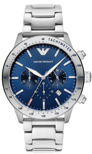 Emporio Armani Mario Chronograph Blue Dial Silver Steel Strap Watch For Men - AR11306 Authentic Buy Shop Now