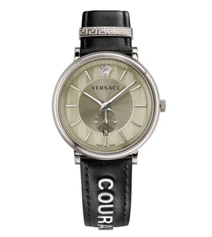 Versace V-Circle Black Manifesto Courage Quartz Silver Dial Black Leather Strap Watch for Men - VBQ080017 Authentic Buy Shop Now