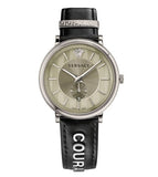 Versace V-Circle Black Manifesto Courage Quartz Silver Dial Black Leather Strap Watch for Men - VBQ080017 Authentic Buy Shop Now