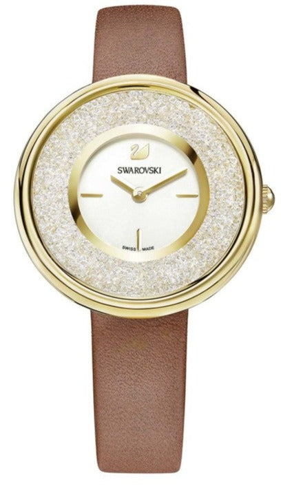 Swarovski Crystalline Pure White Dial Brown Leather Strap Watch for Women - 5275040 Authentic Buy Shop Now