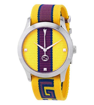 Gucci G Timeless Quartz Yellow & Purple Dial Yellow & Purple NATO Strap Watch For Men - YA1264069 Authentic Buy Shop Now