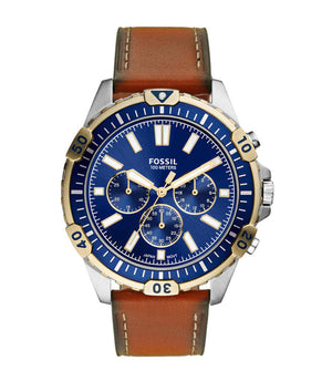 Fossil Garrett Chronograph Blue Dial Brown Leather Strap Watch for Men - FS5625 Authentic Buy Shop Now