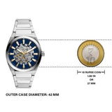 Fossil Everett Automatic Skeleton Blue Dial Silver Steel Strap Watch for Men - ME3220 Authentic Buy Shop Now
