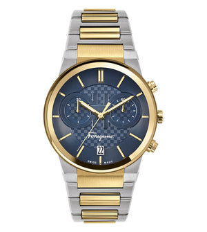 Salvatore Ferragamo Sapphire Chrono Blue Dial Two Tone Steel Strap Watch for Men - SFME00521 Authentic Buy Shop Now